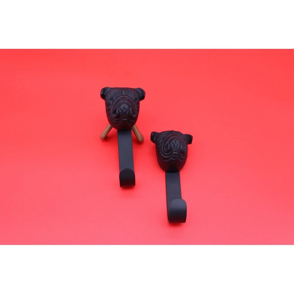 Bulldog‎ Coat Or Robe Hook Heavy Duty 2 Piece Set Black Cast Iron